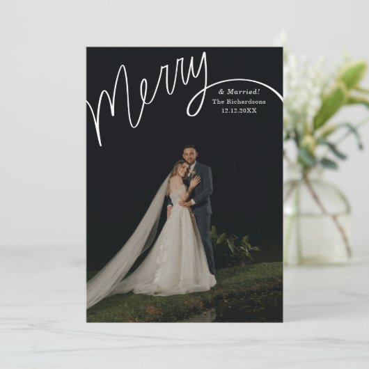 おしゃれな手書き文字の結婚写真「Merry」 シーズンカード (スタンド正面)