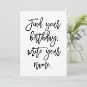 おしゃれな手書き文字の誕生日発見 カード (スタンド正面)