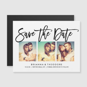 おしゃれな手書き風セーブ・ザ・デート写真コラージュ マグネット招待状