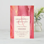 おしゃれな抽象的な明るいピンクの結婚式招待状 招待状 (スタンド正面)