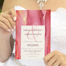 おしゃれな抽象的な明るいピンクの結婚式招待状 招待状