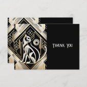おしゃれな抽象的な黒猫のサンキューカード サンキューカード (正面/裏面)