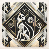 おしゃれな抽象的な黒猫の紙コースター スクエアペーパーコースター (正面)