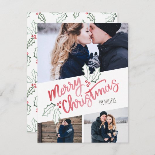 おしゃれな斜めの水彩画 メリークリスマス 3枚の写真 シーズンポストカード (正面/裏面)