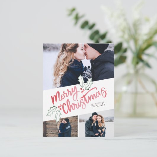 おしゃれな斜めの水彩画 メリークリスマス 3枚写真 シーズンポストカード (スタンド正面)
