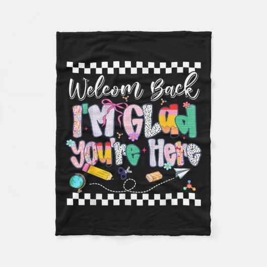 おしゃれな新学期のスタート Welcome Back 学校再開おめでとう フリースブランケット (正面)