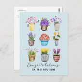 おしゃれな新居祝いカード お祝い 新生活 エレガントな花の水彩画 ポストカード (正面/裏面)