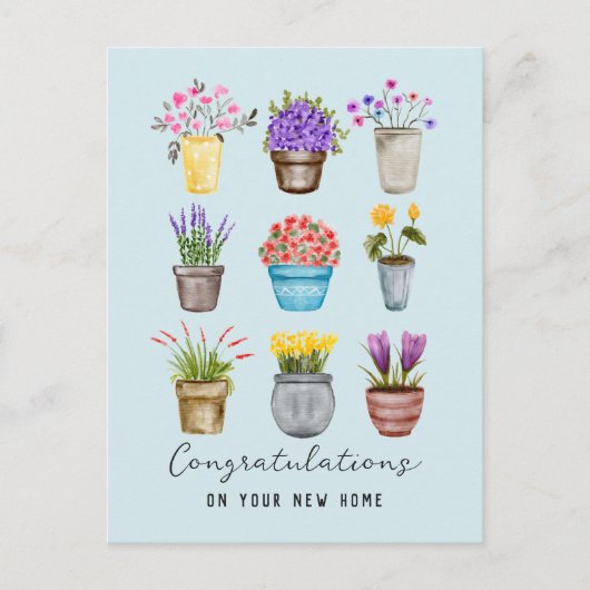 おしゃれな新居祝いカード お祝い 新生活 エレガントな花の水彩画 ポストカード (正面)