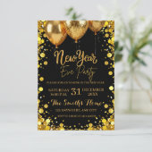 おしゃれな新年のパーティー ゴールドグリッター ブラック 招待状 (スタンド正面)