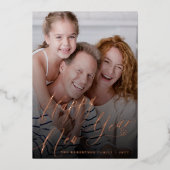 おしゃれな新年の写真 ローズゴールドの筆記体 箔シーズンカード (正面)