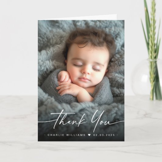 おしゃれな新生児発表写真の感謝メッセージ サンキューカード (正面)