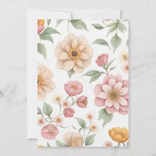 おしゃれな明るいピンクのガーデンフラワー誕生日 招待状 (裏面)