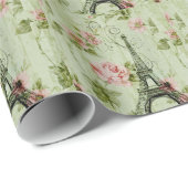 おしゃれな春のミントピンクの花柄パリ エッフェル塔 ラッピングペーパー (ロールコーナー)
