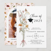 おしゃれな春のワイルドフラワー卒業パーティー 招待状 (正面/裏面)