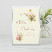 おしゃれな春の花の40歳の誕生日 招待状 (スタンド正面)