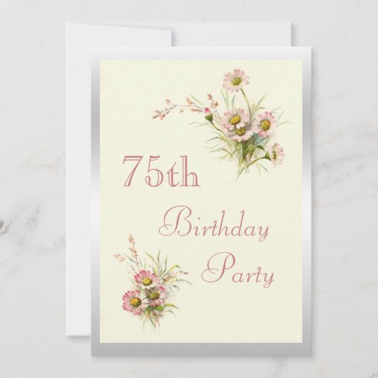 おしゃれな春の花の75歳の誕生日 招待状 (正面)