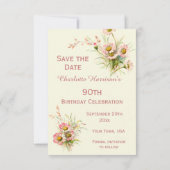 おしゃれな春の花 90歳の誕生日 セーブザデート (裏面)