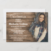 おしゃれな木目調背景の卒業式招待状 招待状 (正面)