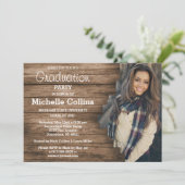 おしゃれな木目調背景の卒業式招待状 招待状 (スタンド正面)