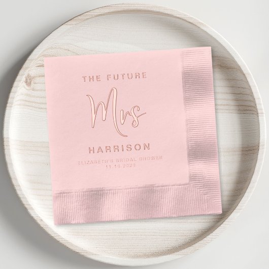 おしゃれな未来のミセス ブライダルシャワー ローズゴールド 箔ナプキン