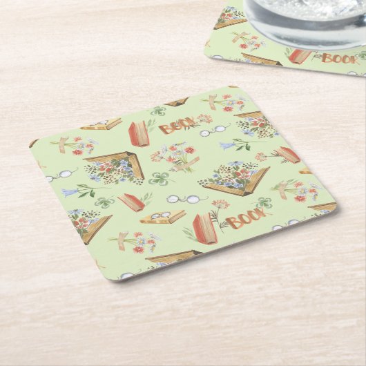 おしゃれな本をテーマにした紙のコースター スクエアペーパーコースター (アングル)