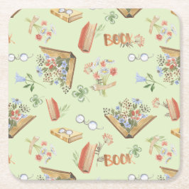 おしゃれな本をテーマにした紙のコースター スクエアペーパーコースター