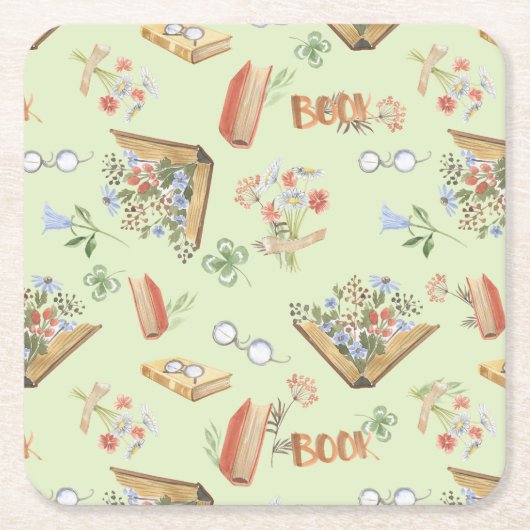 おしゃれな本をテーマにした紙のコースター スクエアペーパーコースター (正面)
