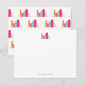 おしゃれな本棚　コーラル＆ピンクのサンキューカード ノートカード (正面/裏面)