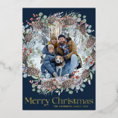 おしゃれな本物のゴールド & ボタニカル メリークリスマス 箔シーズンカード (正面)