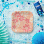 おしゃれな桃の色合いのフローラルパターン ペーパープレート (パーティー)