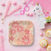 おしゃれな桃の色合いのフローラルパターン ペーパープレート (パーティー)