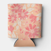 おしゃれな桃の色合いのフローラルパターン 缶クーラー (正面)