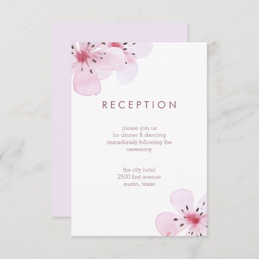 おしゃれな桜の花の結婚式の招待状 エンクロージャーカード (正面/裏面)