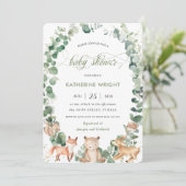 おしゃれな森の動物 グリーン ニュートラル ベビーシャワー 招待状 (スタンド正面)