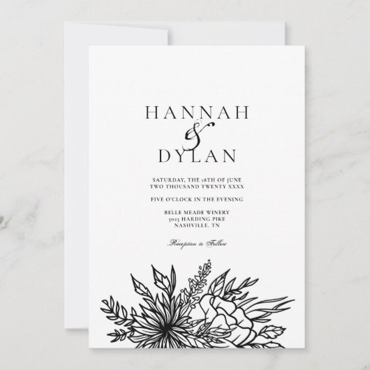 おしゃれな植物のスケッチ ウェディングQRコード 招待状 (正面)