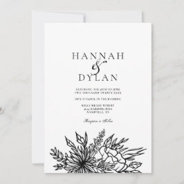 おしゃれな植物のスケッチ ウェディングQRコード 招待状