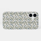 おしゃれな植物のブルーの花と緑の葉のデザイン iPhone 16ケース (裏面横)