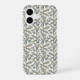おしゃれな植物のブルーの花と緑の葉のデザイン iPhone 16ケース