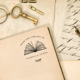 おしゃれな植物デザイン　名前入り図書館スタンプ セルフインキングスタンプ