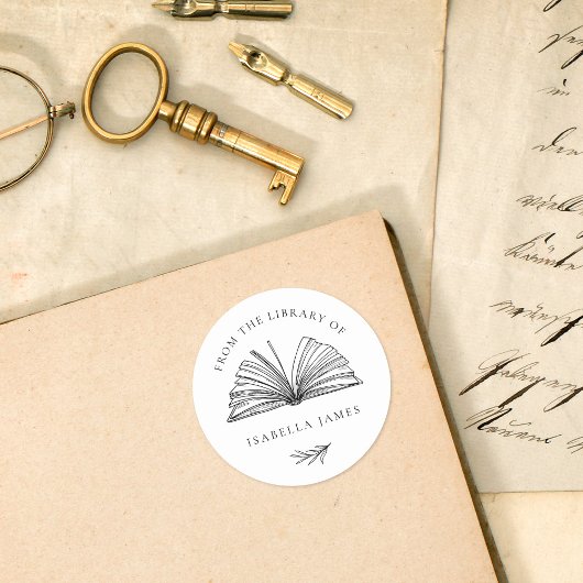 おしゃれな植物デザイン 名前入り図書館ラベル ラウンドシール