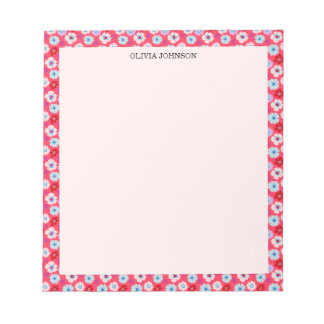 おしゃれな植物柄のレッド/ピンクの花のデザインがかわいいメモ帳 ノートパッド