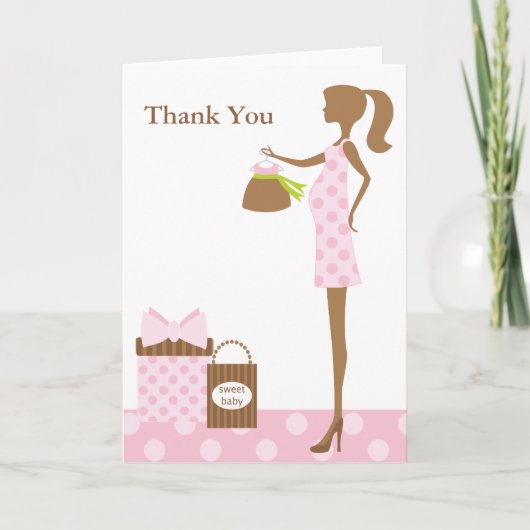 おしゃれな母親がベビーシャワーの挨拶状に サンキューカード (正面)