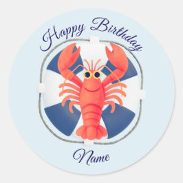 おしゃれな水彩のロブスターと救命胴衣の誕生日 ラウンドシール