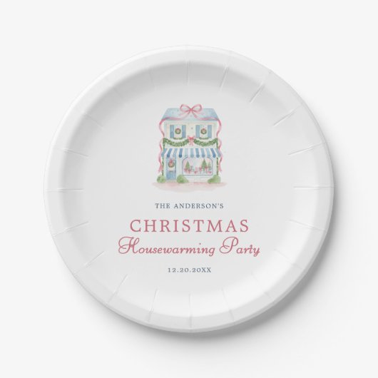 おしゃれな水彩の家のメリークリスマス ペーパープレート (正面)