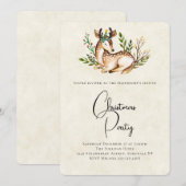 おしゃれな水彩の鹿が横になっているボヘミアンクリスマス 招待状 (正面/裏面)