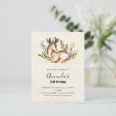 おしゃれな水彩の鹿が横になっているボヘミアンバースデー ポストカード (スタンド正面)