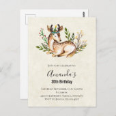 おしゃれな水彩の鹿が横になっているボヘミアンバースデー ポストカード (正面/裏面)