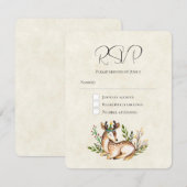 おしゃれな水彩の鹿が横になっているボヘミアンワディング 出欠カード (正面/裏面)