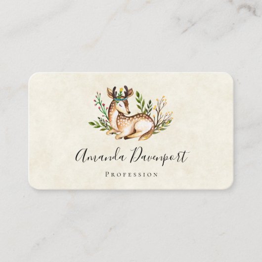 おしゃれな水彩の鹿が横になっているボホ 名刺 (正面)