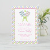 おしゃれな水彩アーガイルピックルボールパドル 招待状 (スタンド正面)